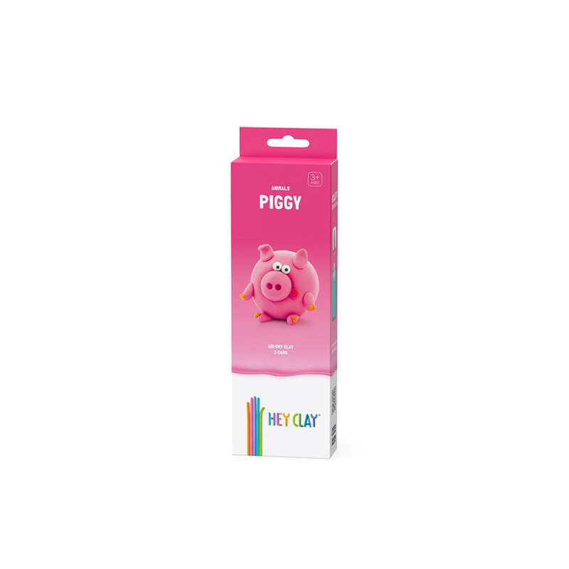 Hey Clay - Modelling Air-Dry Clay with Fun Interactive App - Piggy, series Animals, 3 cans