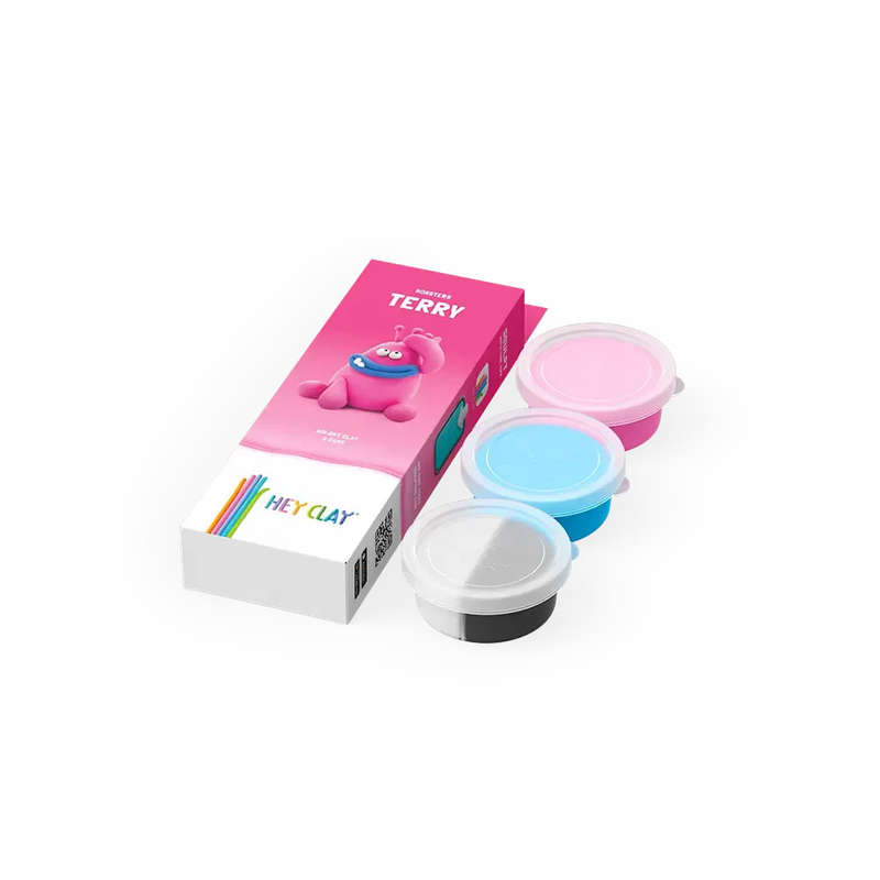 Hey Clay - Modelling Air-Dry Clay with Fun Interactive App - Terry, series Monsters, 3 cans