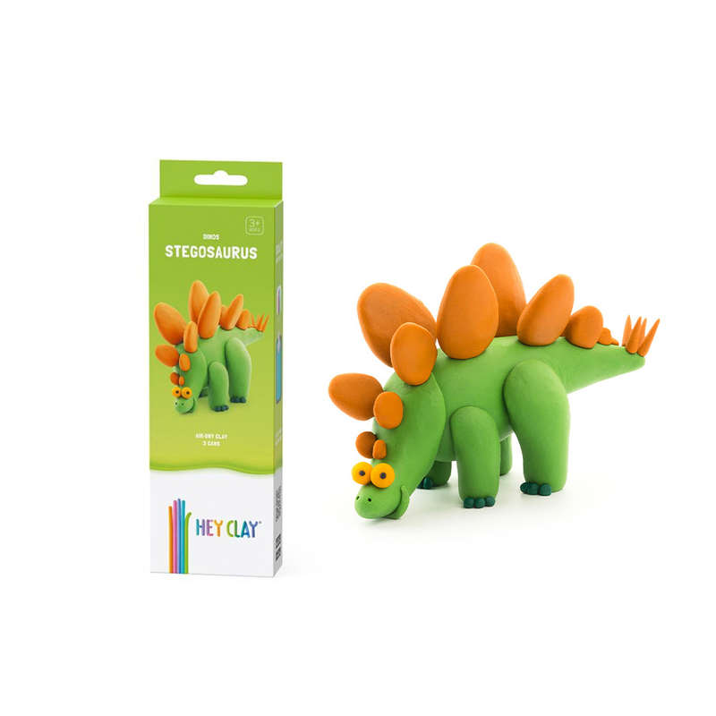 Hey Clay - Modelling Air-Dry Clay with Fun Interactive App - Stegosaurus, series Dinos, 3 cans