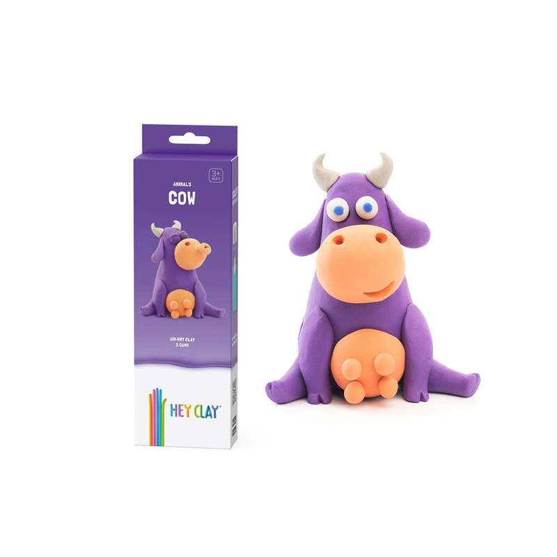 Hey Clay - Modelling Air-Dry Clay with Fun Interactive App - Cow, series Animals, 3 cans