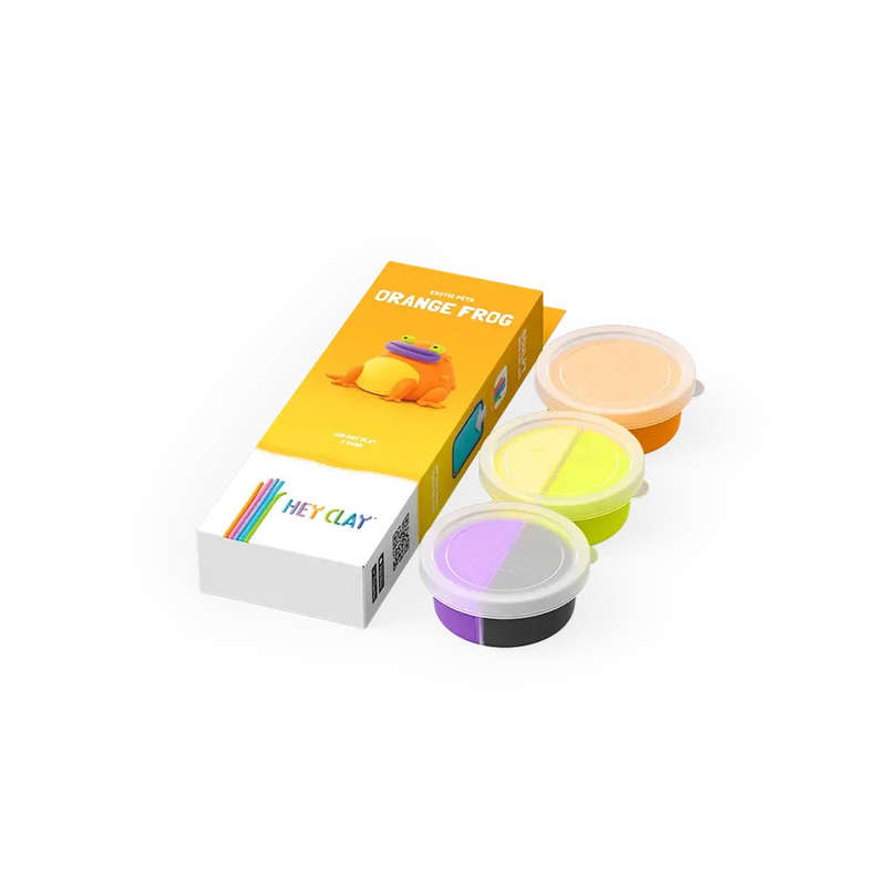 Hey Clay - Modelling Air-Dry Clay with Fun Interactive App - Orange frog, Series Exotic Pets, 3 cans