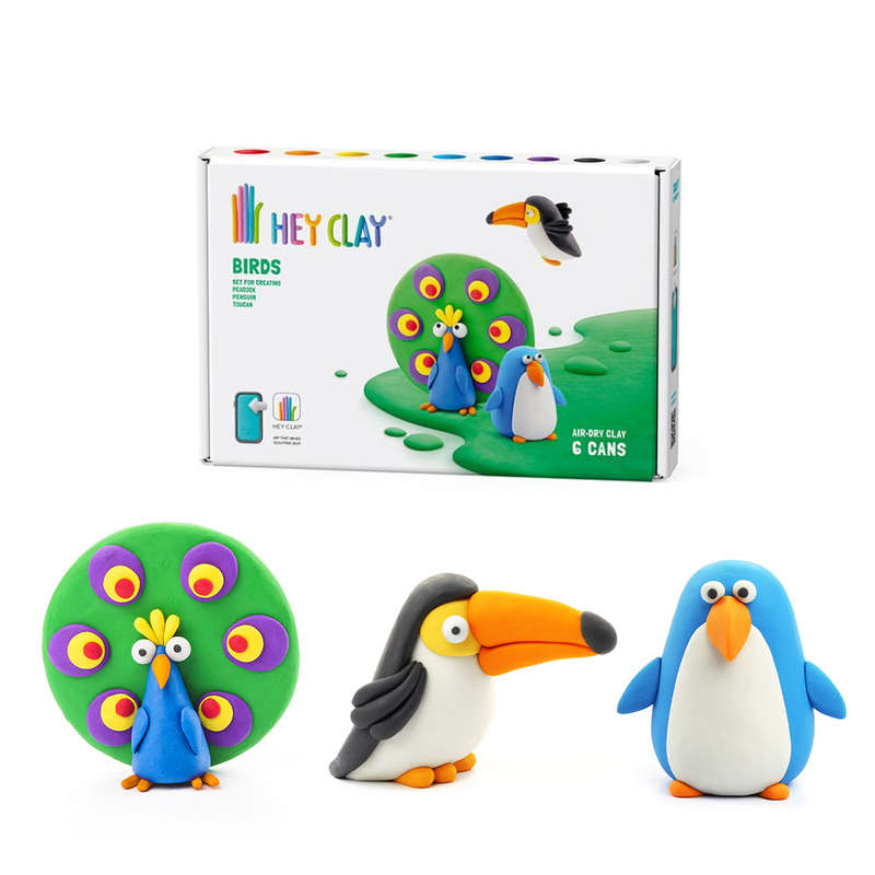 Hey Clay - Modelling Air-Dry Clay with Fun Interactive App - Toucan, Penguin, Peacock, Series Bir...