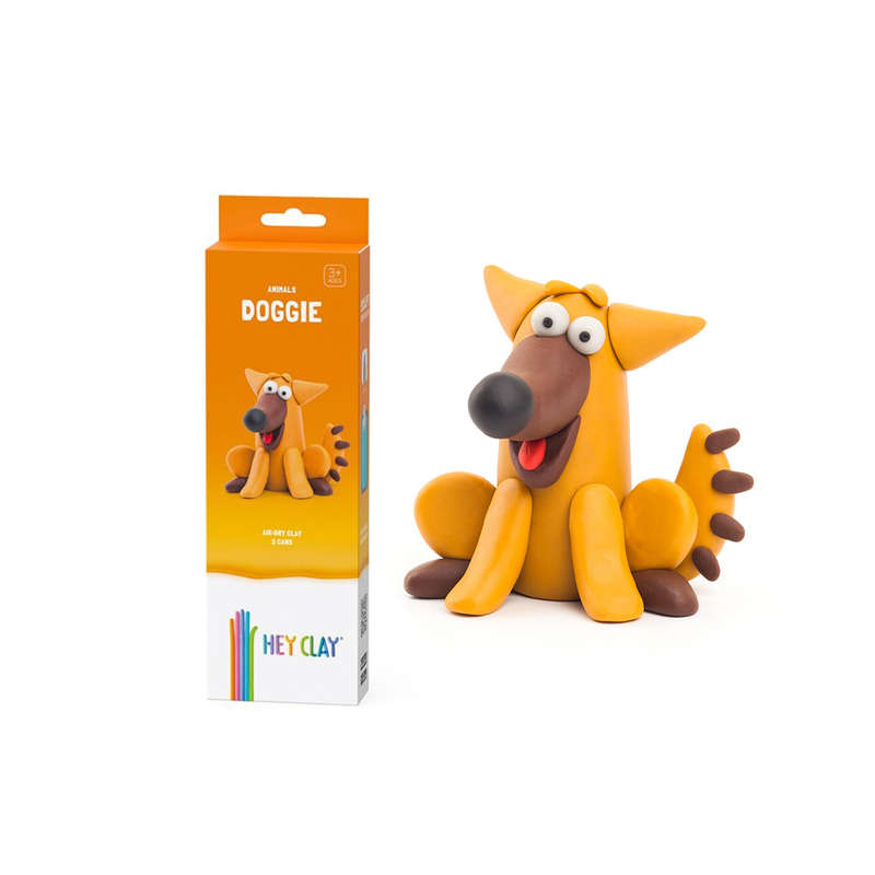 Hey Clay - Modelling Air-Dry Clay with Fun Interactive App - Doggie, series Animals, 3 cans