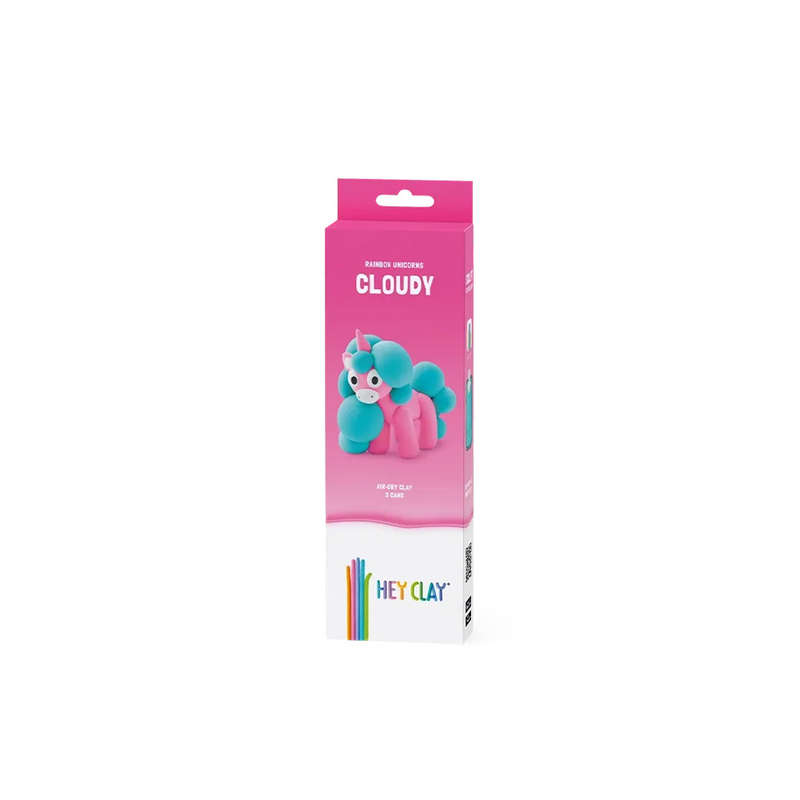 Hey Clay - Modelling Air-Dry Clay with Fun Interactive App - Cloudy, Series Rainbow Unicorns, 3 cans