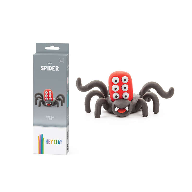 Hey Clay - Modelling Air-Dry Clay with Fun Interactive App - Spider, series Bugs, 3 cans