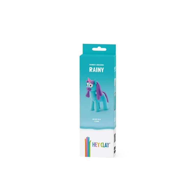 Hey Clay - Modelling Air-Dry Clay with Fun Interactive App - Rainy, Series Rainbow Unicorns, 3 cans
