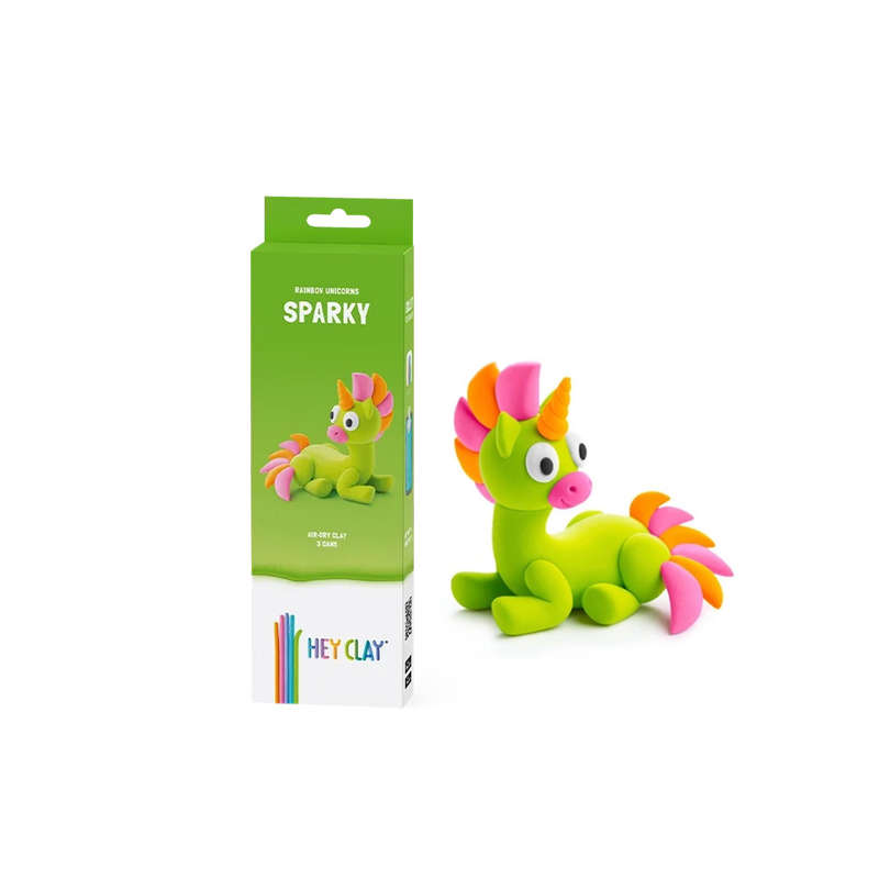 Hey Clay - Modelling Air-Dry Clay with Fun Interactive App - Sparky, Series Rainbow Unicorns, 3 cans