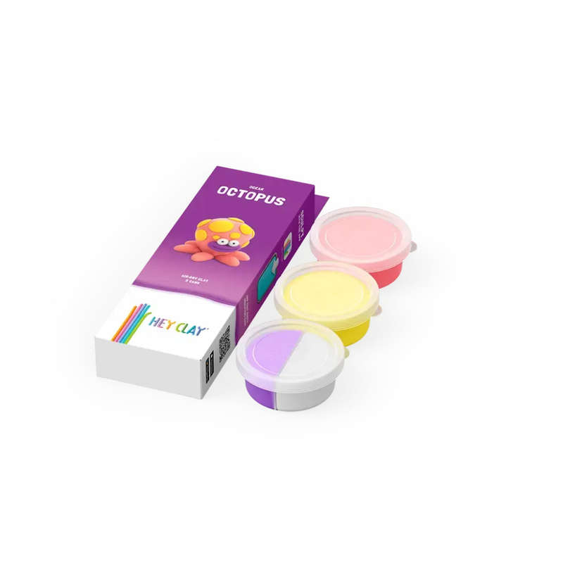 Hey Clay - Modelling Air-Dry Clay with Fun Interactive App - Octopus, series Ocean, 3 cans