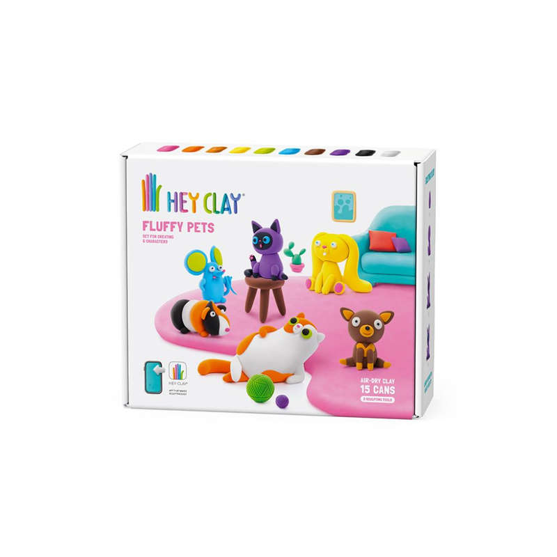 Hey Clay - Modelling Air-Dry Clay with Fun Interactive App - Fluffy Pets, 15 cans