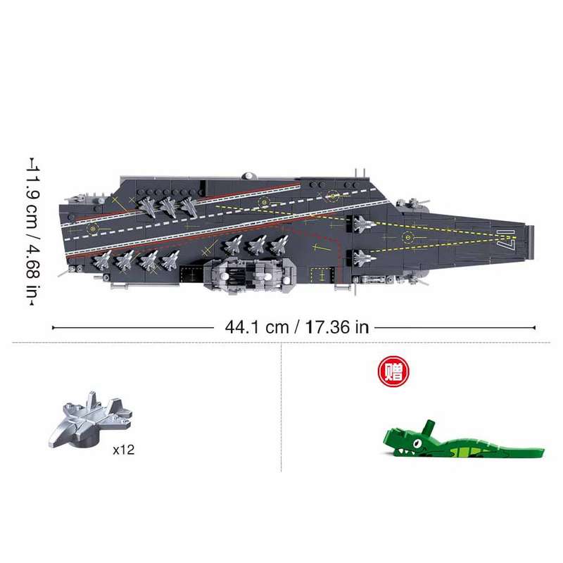 Sluban - Model Bricks - Aircraft Carrier Shandong 1/700 Scale - 584 Pieces