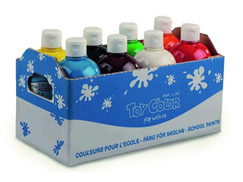 Toy Color - Ready Mix Paint - 8 Colours Bulk Pack - Superwashable Tempera - 500ml