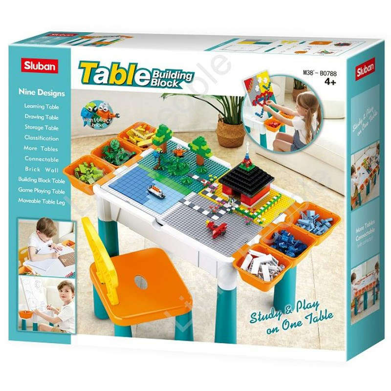 Sluban - 9-in-1 - Table with Building Bricks & Chairs - 166 Bricks Included