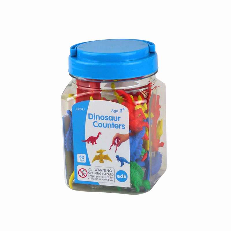 EDX Education - Counters - Dinosaur - 4 Colours with Tweezer - 32pcs - Jar