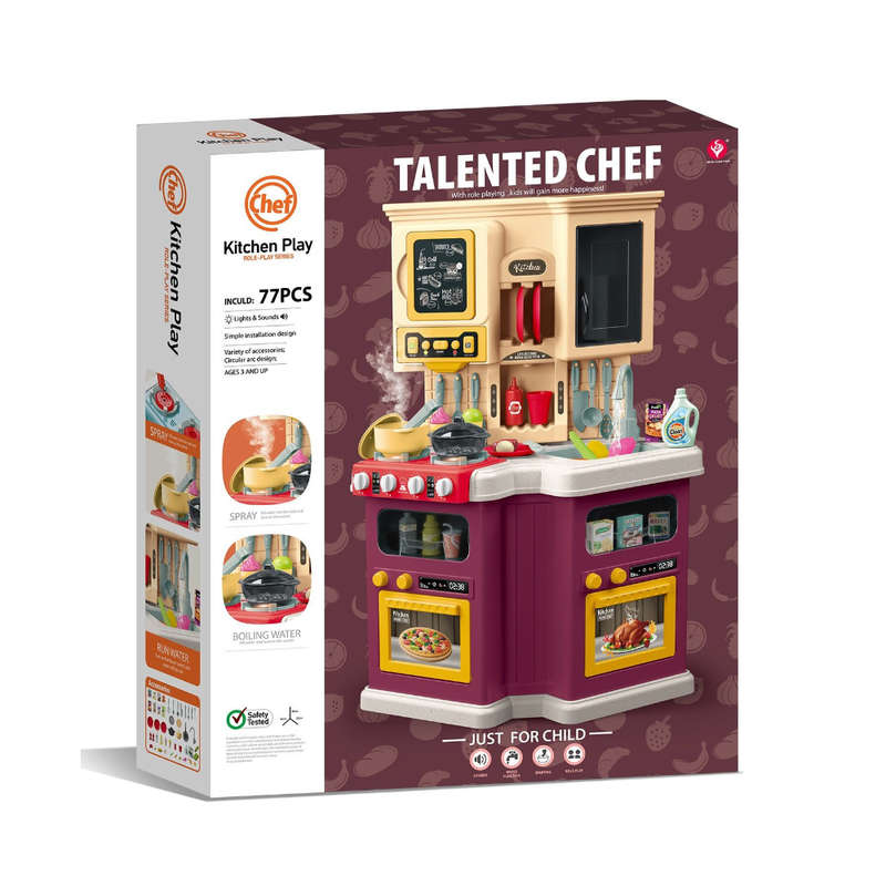 Cogo - Burgundy Pretend & Play Kitchen Set - 77 Pieces