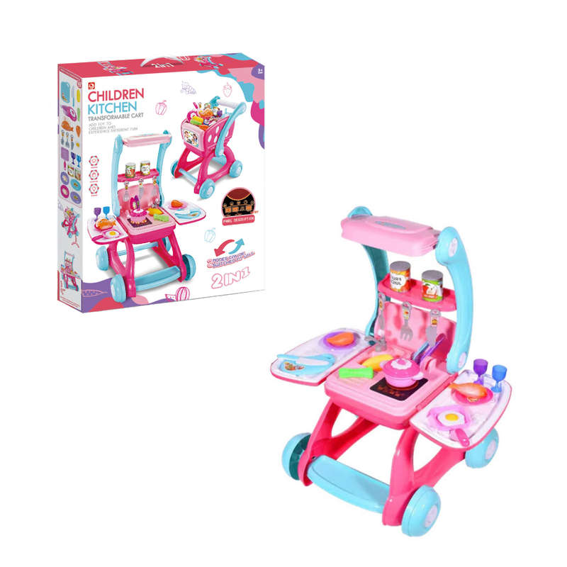 Cogo - 2-in-1 Pretend Play Kitchen & Shopping Cart with Light & Sound