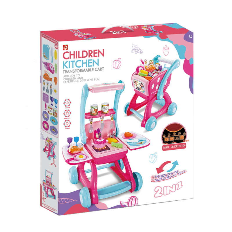 Cogo - 2-in-1 Pretend Play Kitchen & Shopping Cart with Light & Sound