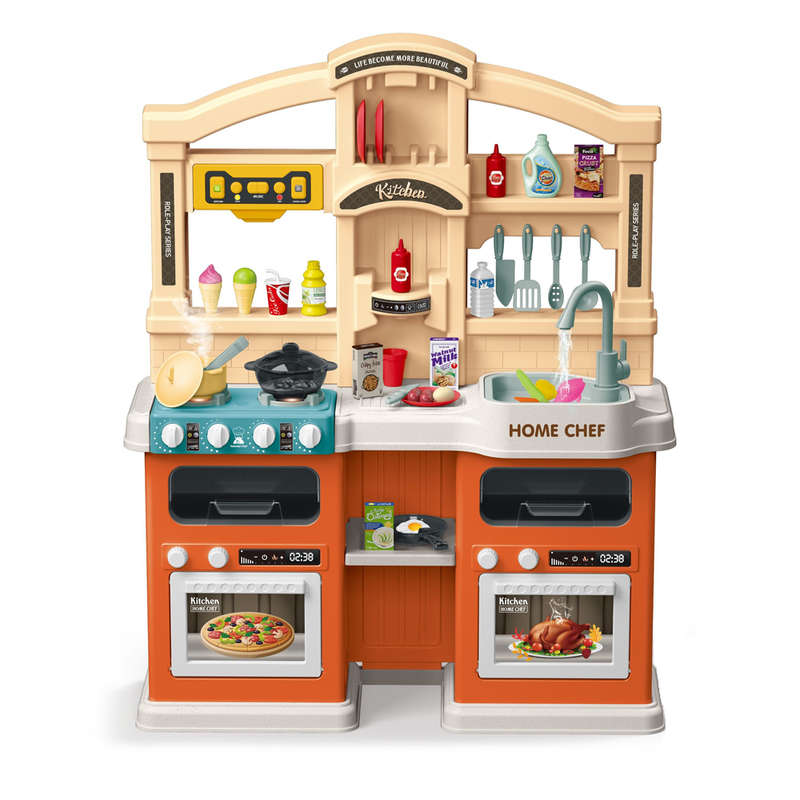 Cogo - Pretend & Play Kitchen Set with Light & Sound Effects - Orange - 77 Pieces