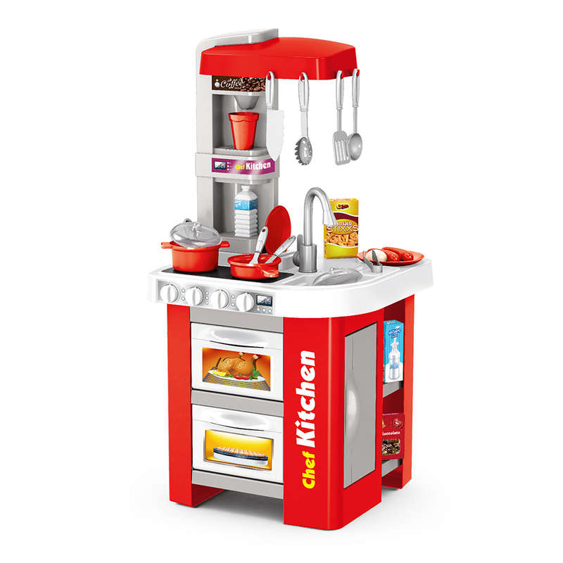 Cogo - Pretend & Play Kitchen Set with Light & Sound Effects - Red - 49 Pieces