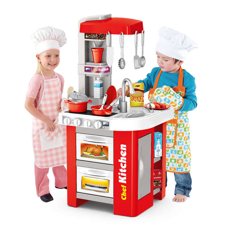 Cogo - Pretend & Play Kitchen Set with Light & Sound Effects - Red - 49 Pieces