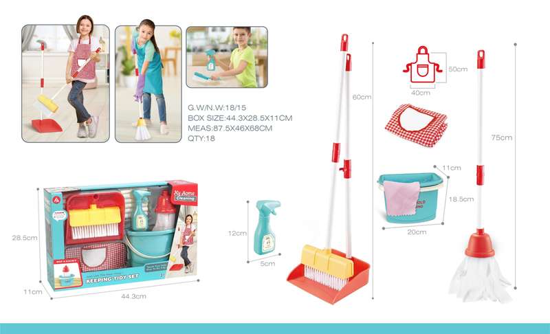 Cogo - Pretend & Play Keeping Tidy Set with Cleaning Tools, Apron & Bucket
