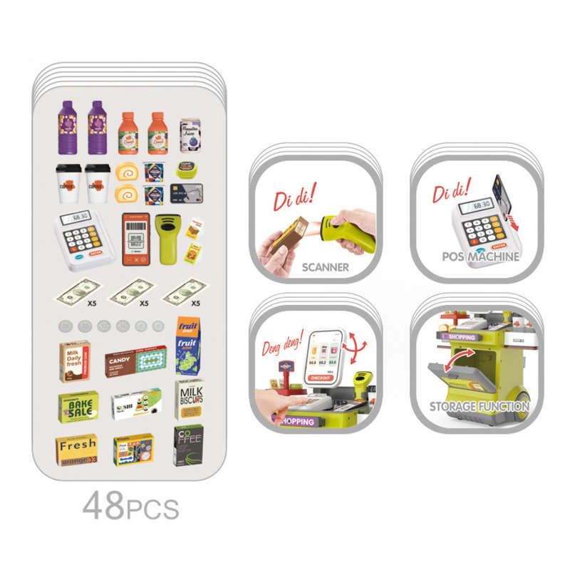 Cogo - Pretend & Play Grocery Store - Cash Register and Accessories - 48 Pieces