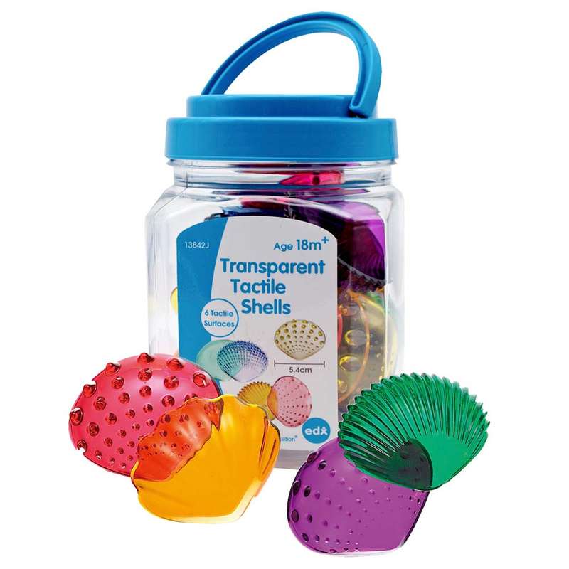 EDX Education - Tactile Shells - Transparent - 6 Tactile Surfaces & Colours - Large - Activity Gu...