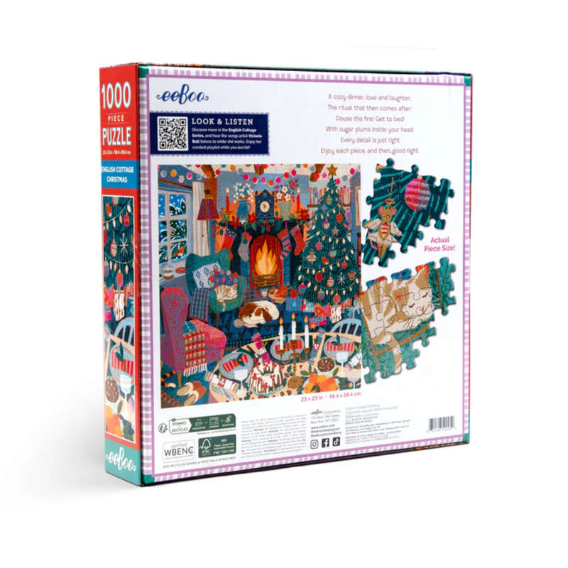 eeBoo - English Cottage Christmas 1000 Piece Square Puzzle