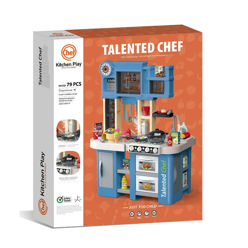 Cogo - Pretend & Play Kitchen Set with Light & Sound Effects - Blue - 79 Pieces