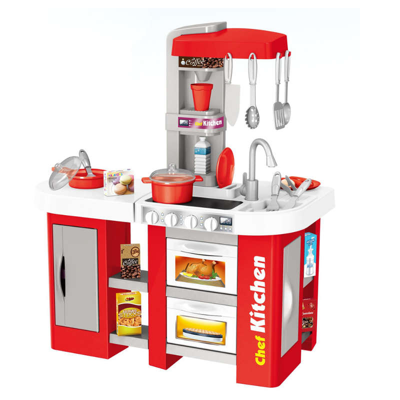 Cogo - Pretend & Play Kitchen Set with Light & Sound Effects - Red - 53 Pieces