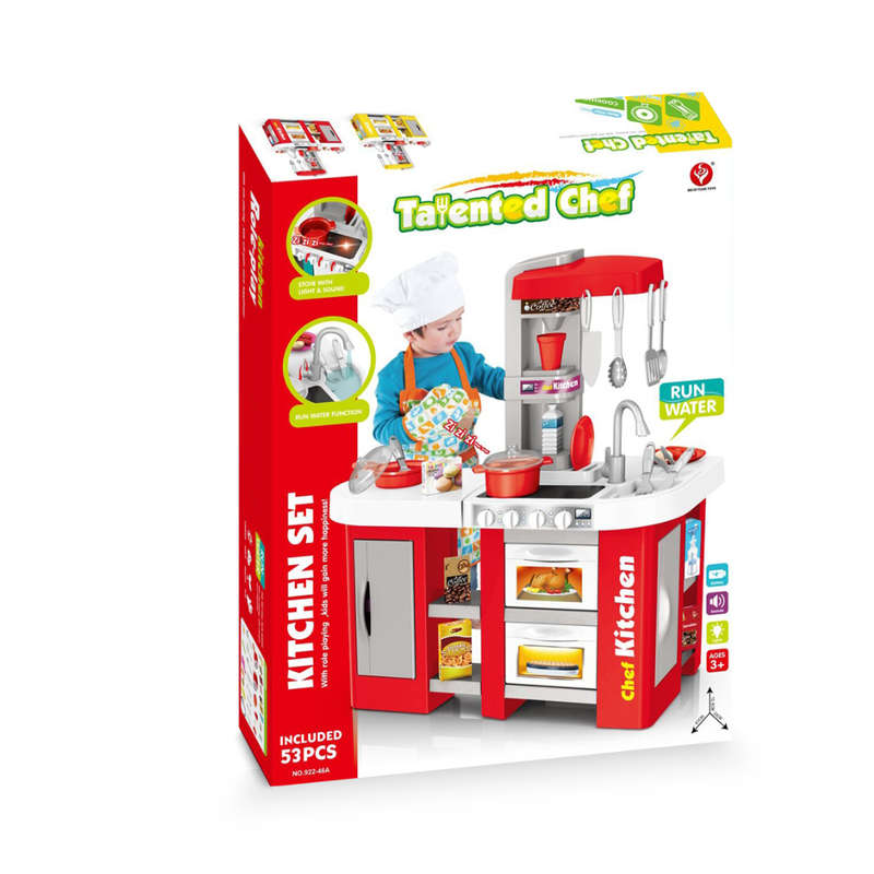 Cogo - Pretend & Play Kitchen Set with Light & Sound Effects - Red - 53 Pieces