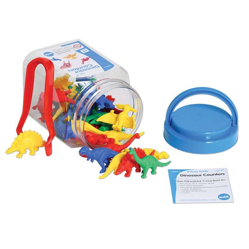 EDX Education - Counters - Dinosaur - 4 Colours with Tweezer - 32pcs - Jar