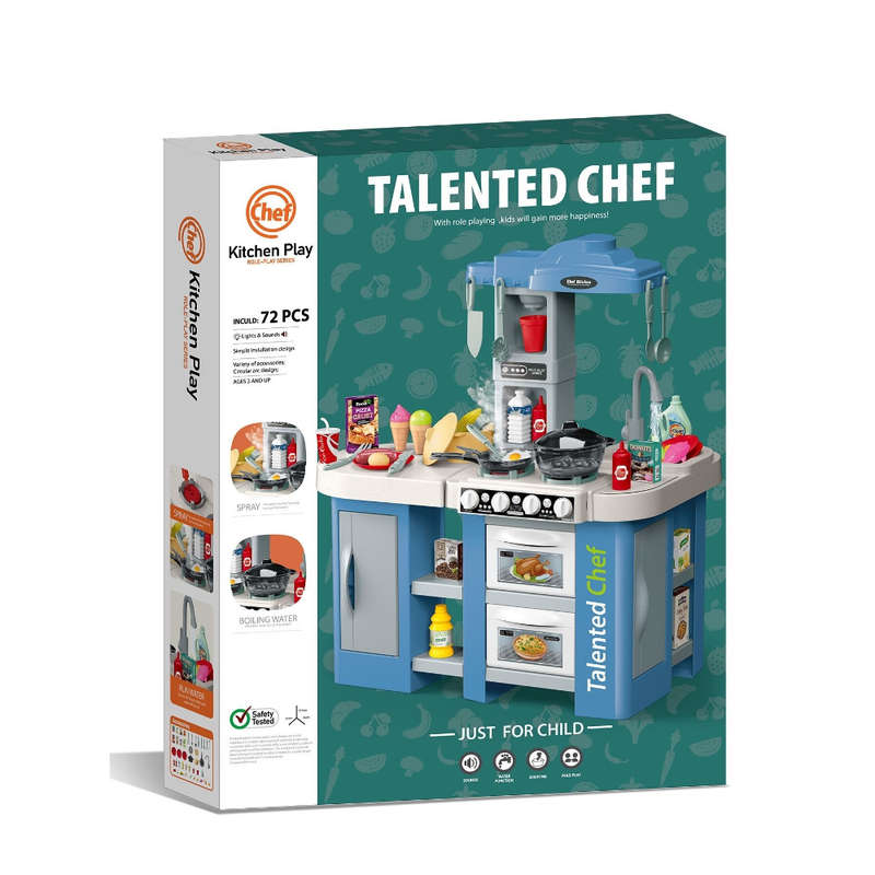 Cogo - Pretend & Play Kitchen Set with Light & Sound Effects - Blue - 72 Pieces