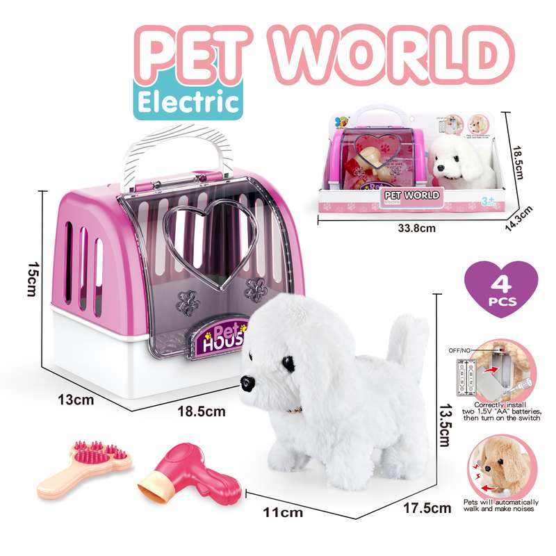Cogo - Pretend & Play Electric Plush Dog Care Kit with Pet Grooming Accessories - Brown Dog