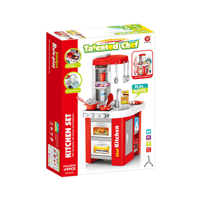 Cogo - Pretend & Play Kitchen Set with Light & Sound Effects - Red - 49 Pieces