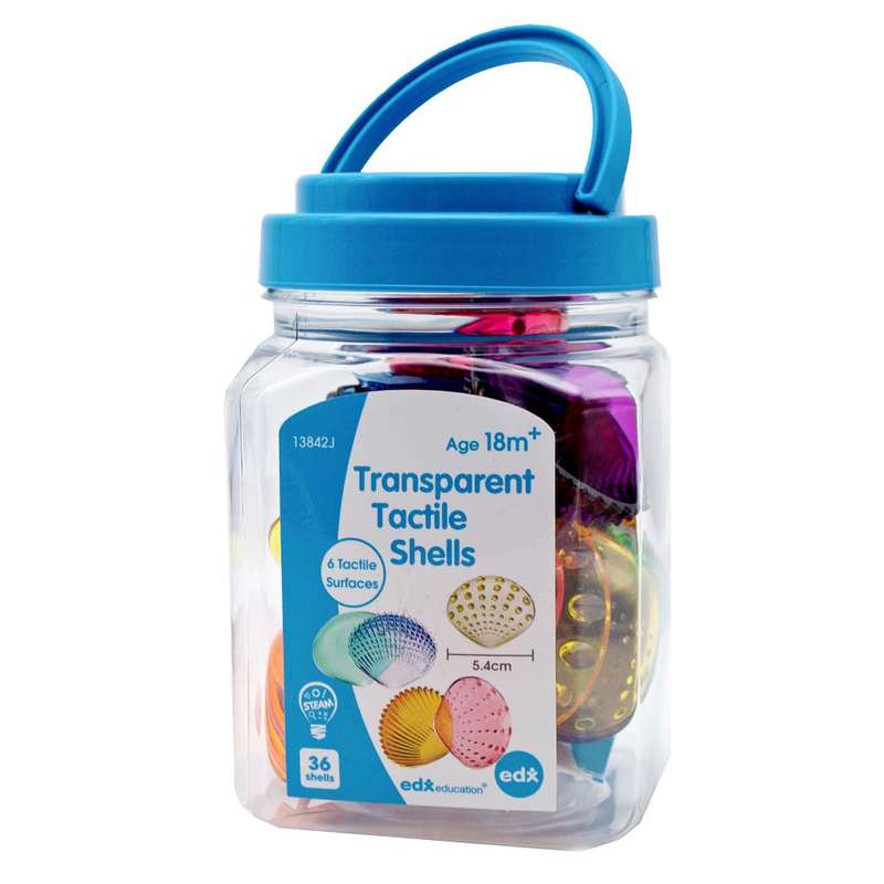 EDX Education - Tactile Shells - Transparent - 6 Tactile Surfaces & Colours - Large - Activity Gu...