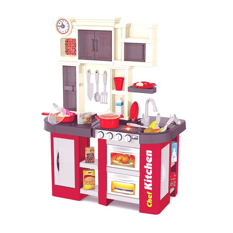 Cogo - Pretend & Play Kitchen Set with Light & Sound Effects - Red - 58 Pieces