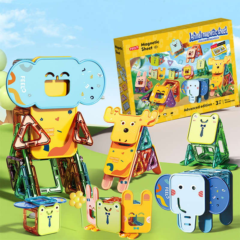 Feelo - Magnetic Tiles Activity Set - Animals - 50 Pieces