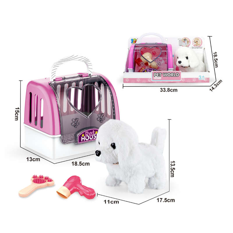 Cogo - Pretend & Play Electric Plush Dog Care Kit with Pet Grooming Accessories - Brown Dog
