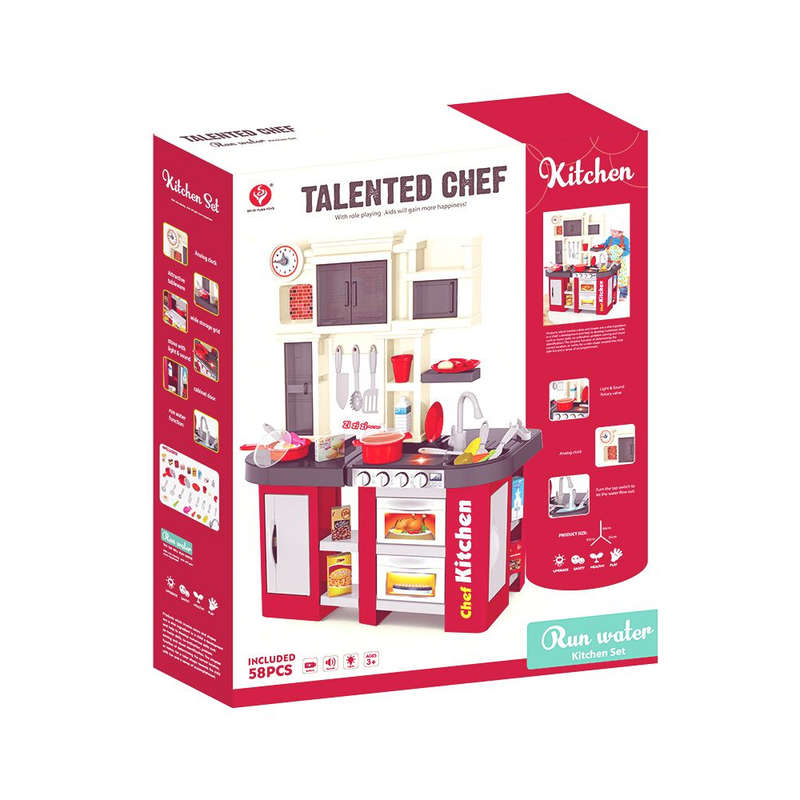 Cogo - Pretend & Play Kitchen Set with Light & Sound Effects - Red - 58 Pieces