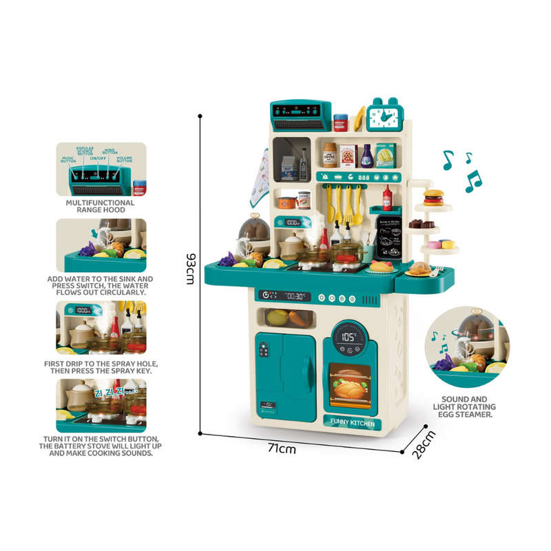 Cogo - Pretend & Play Kitchen Set with Light & Sound Effects - Blue - 93 Pieces