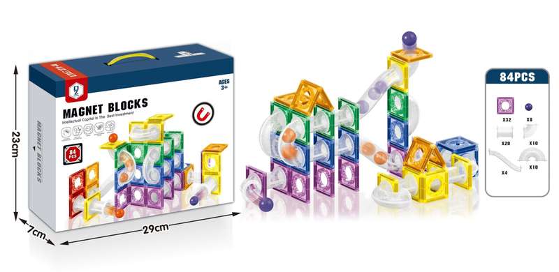 Cogo - Magnetic Tiles with Track Ball - 84 Pieces