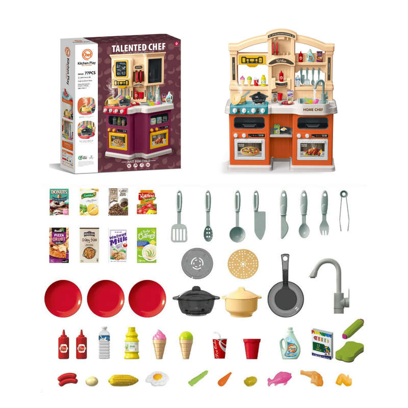 Cogo - Burgundy Pretend & Play Kitchen Set - 77 Pieces
