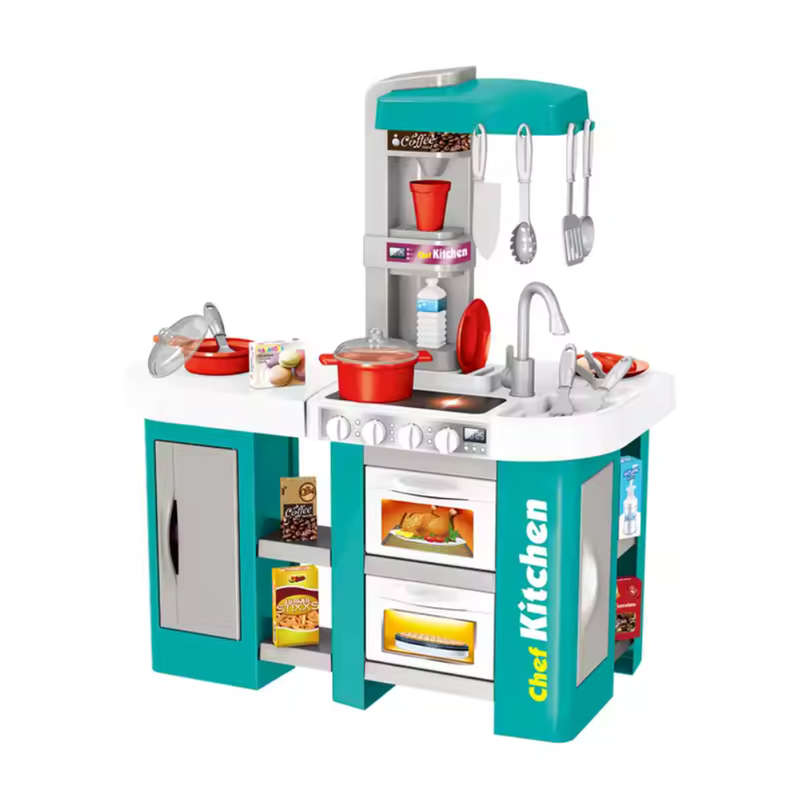 Cogo - Pretend & Play Kitchen Set with Light & Sound Effects - Blue - 53 Pieces