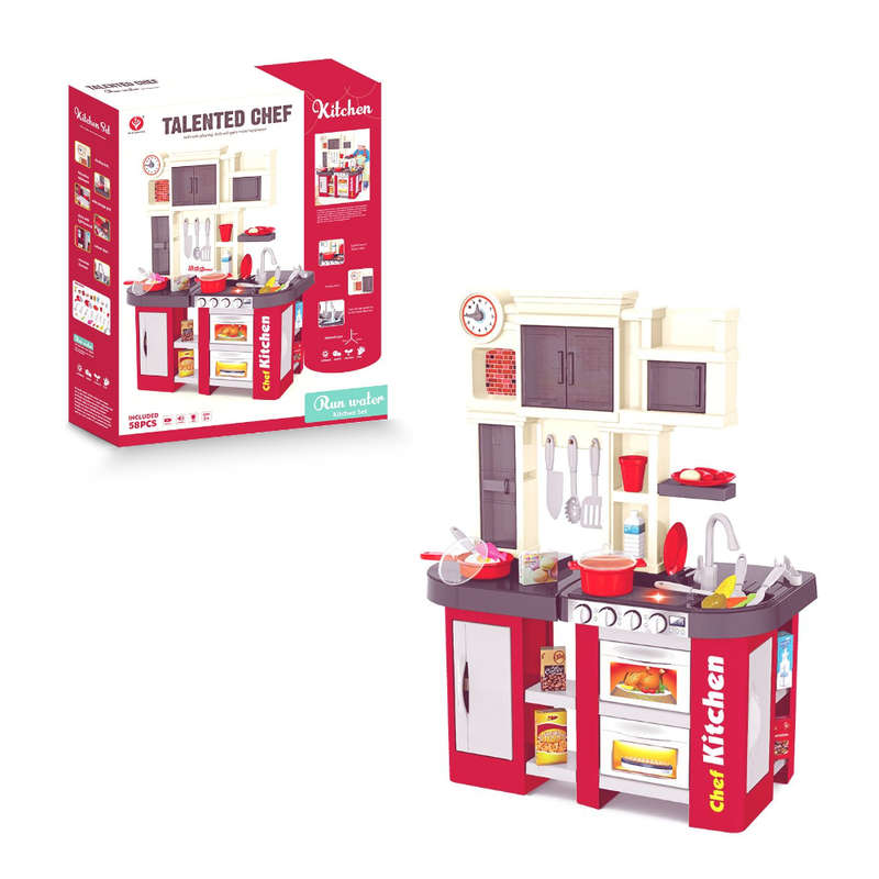Cogo - Pretend & Play Kitchen Set with Light & Sound Effects - Red - 58 Pieces