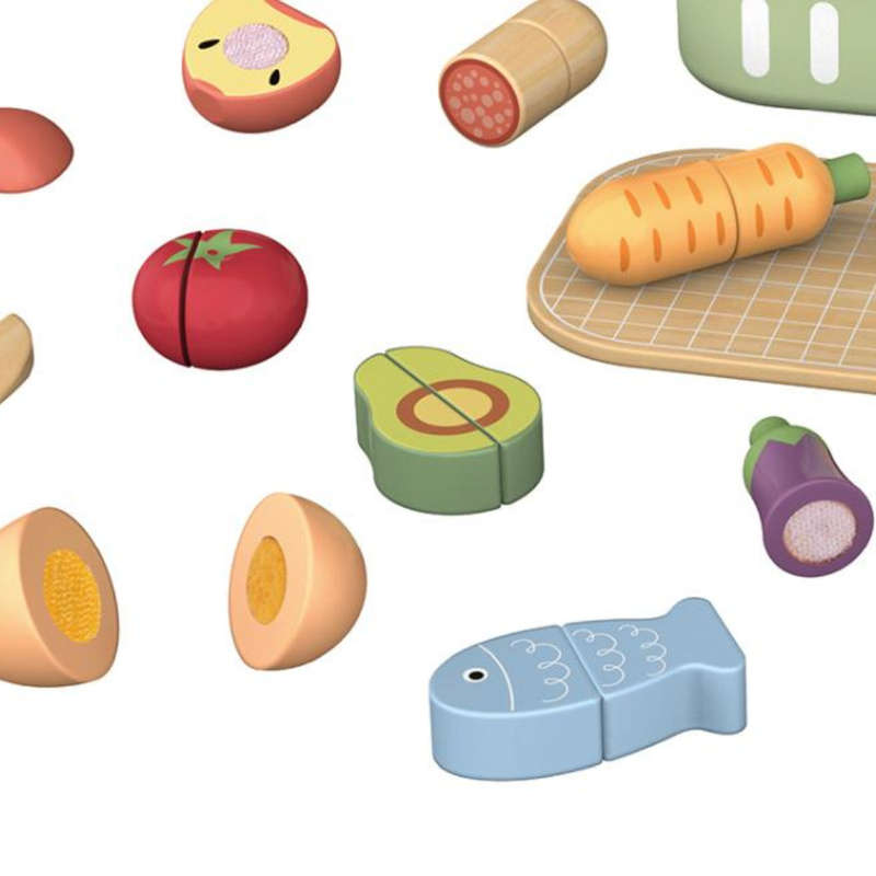TookyToy - Wooden Cutting Food Play Set in Portable Storage Box - 31 Pieces