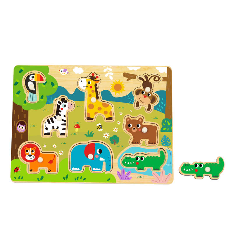 hi Pando - Wooden Peg Puzzle - Wild Animals - 9pcs