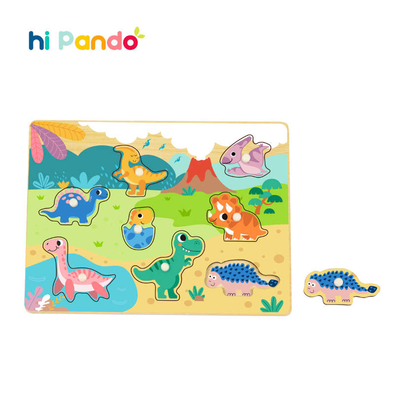 hi Pando - Wooden Peg Puzzle - Dinosaur Animals - 9pcs
