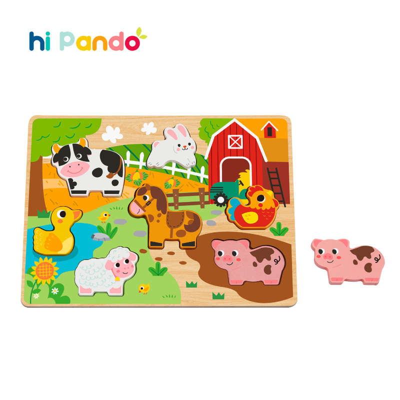hi Pando - Chunky Wooden Puzzle - Farm Animals - 8pcs