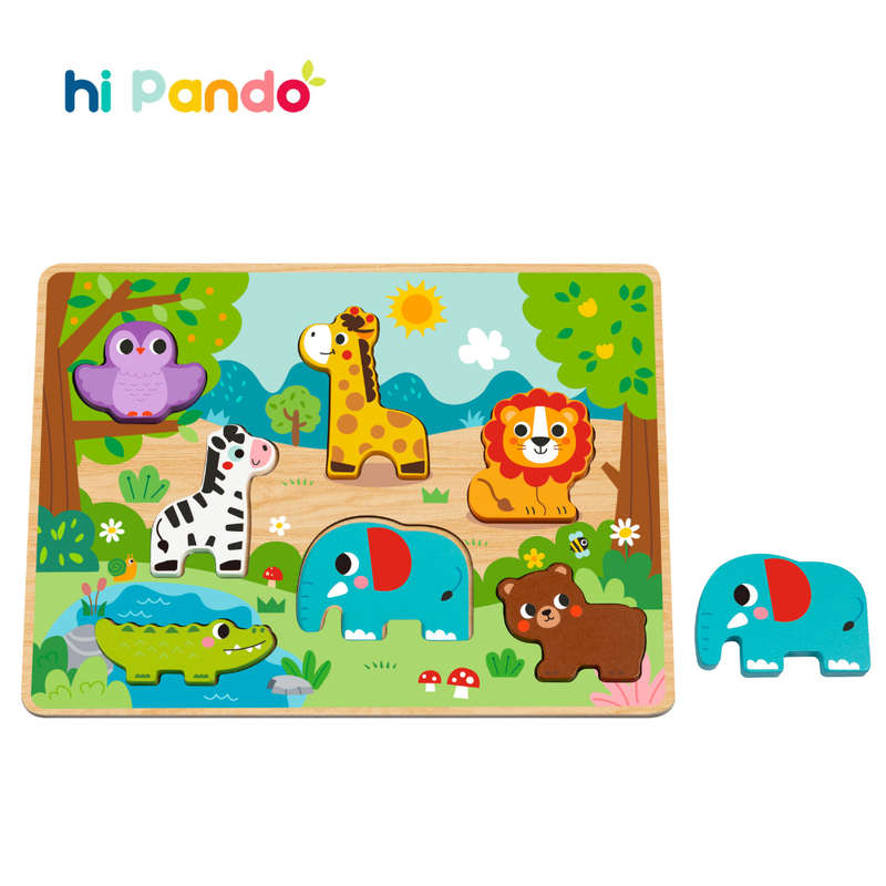 hi Pando - Chunky Wooden Puzzle - Wild Animals - 8pcs