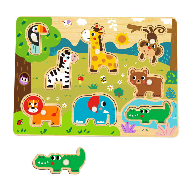 hi Pando - Wooden Peg Puzzle - Wild Animals - 9pcs